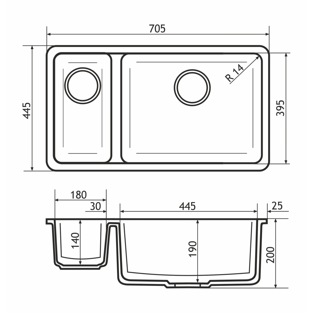 Мийка кухонна GRANADO Under top DOUBLE marron (gr3406) - зображення 6