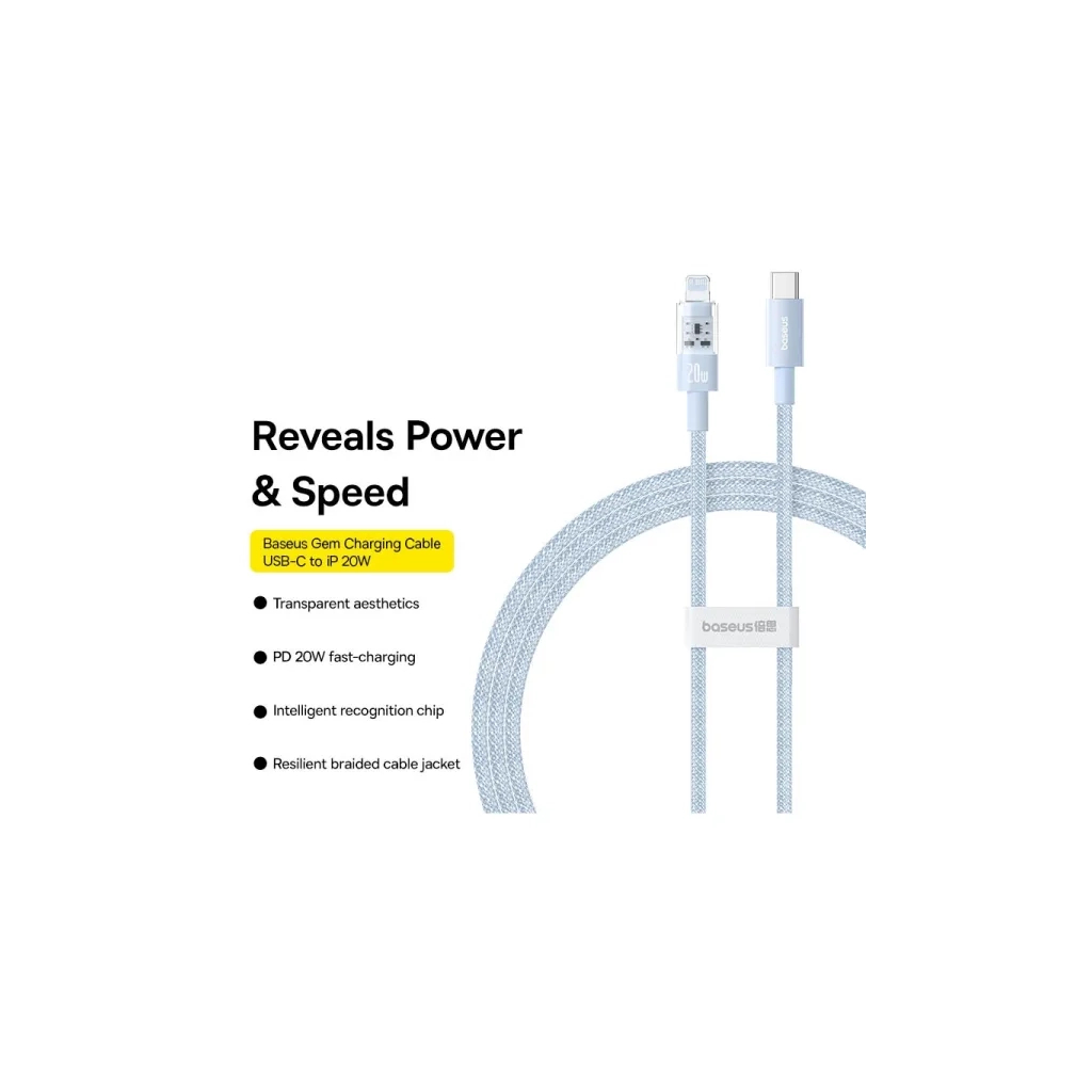 Дата кабель USB-C to Lightning 1.0m 20W Gem Fast-Charging blue Baseus (P10373001311-00) - picture 10
