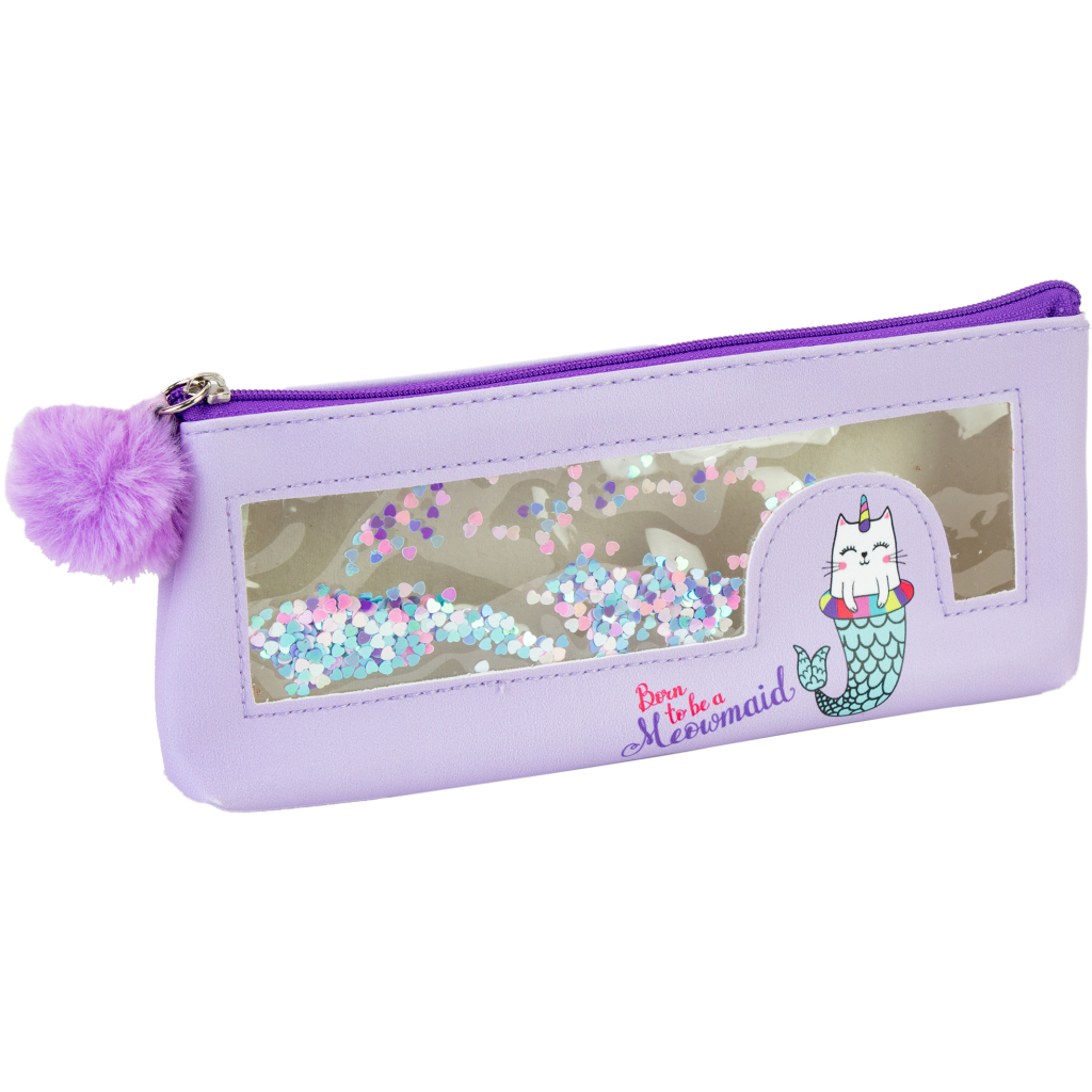 Пенал Cool For School з віконцем конфеті та помпоном 1 відділення фіолетовий (CF87017) - изображение 1