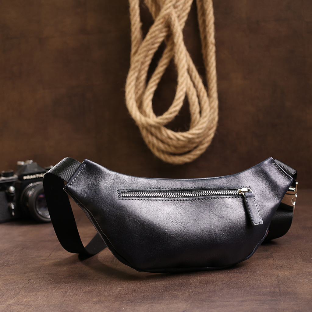 Сумка Grande Pelle Шкіряна бананка унісекс Синя (11569) - зображення 10