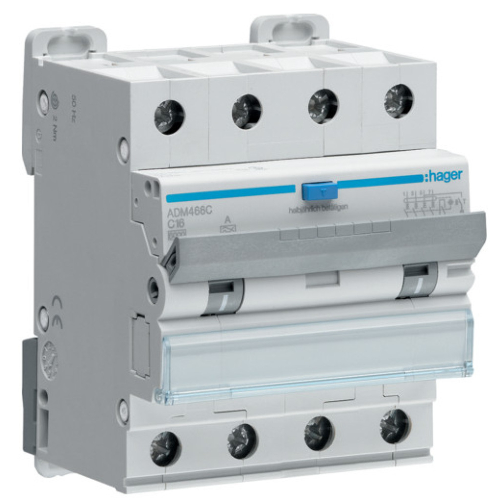 Диференціальний автоматичний вимикач Hager 4-п. 16A C 30mA (6kA) A (B) (ADM466C) - picture 1
