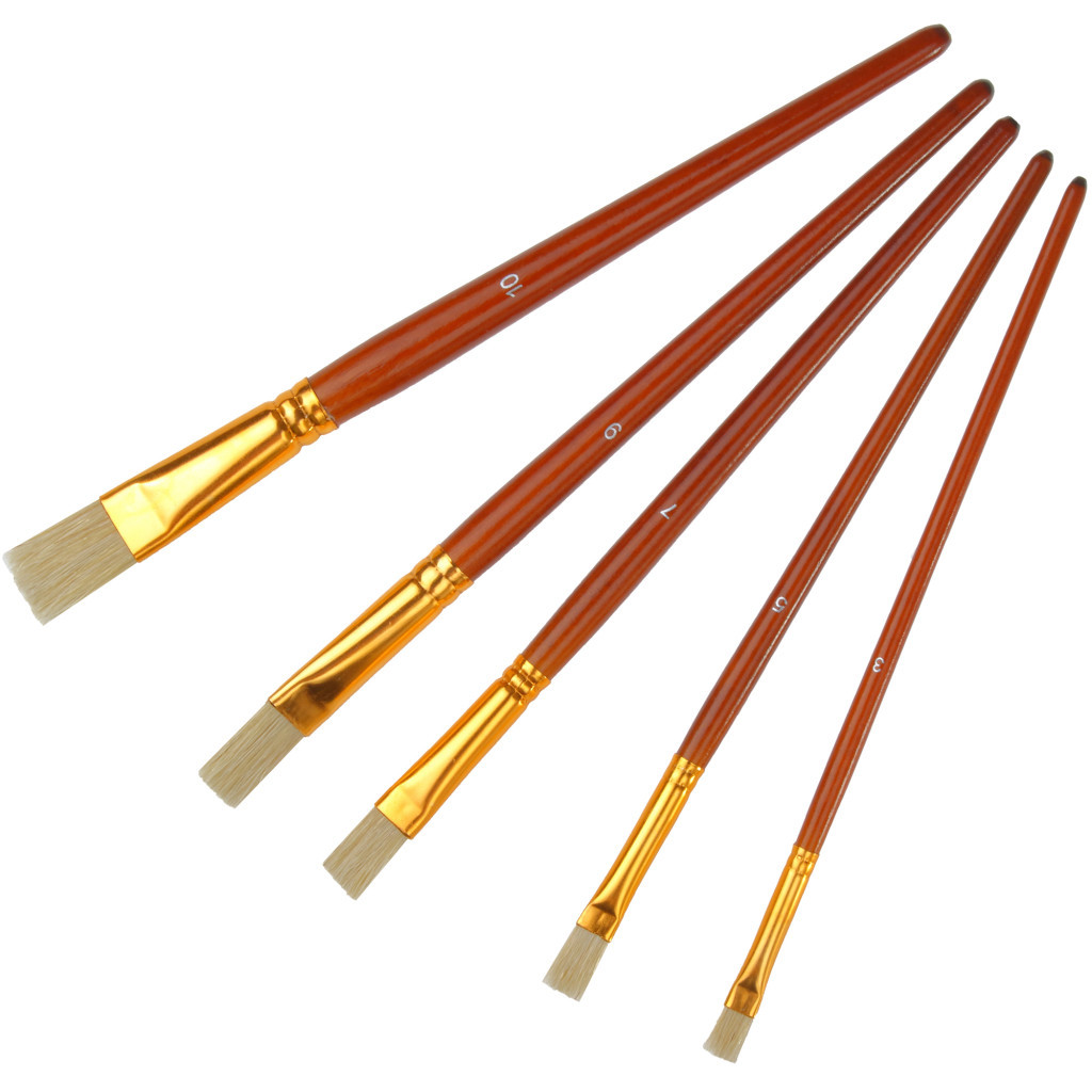 Пензлик для малювання Maxi набір 5 шт ворс щетина, пласкі (№ 3, 5, 7, 9, 10), коротка ручка (MX60879) - зображення 2