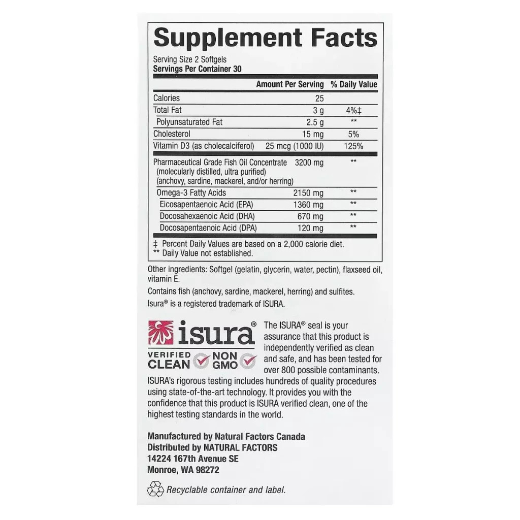 Жирні кислоти Natural Factors Омега-3 ультра та вітамін D3, 2150 мг, RxOmega-3 Ultra Strength with Vitamin D3 (NFS-35489) - зображення 3