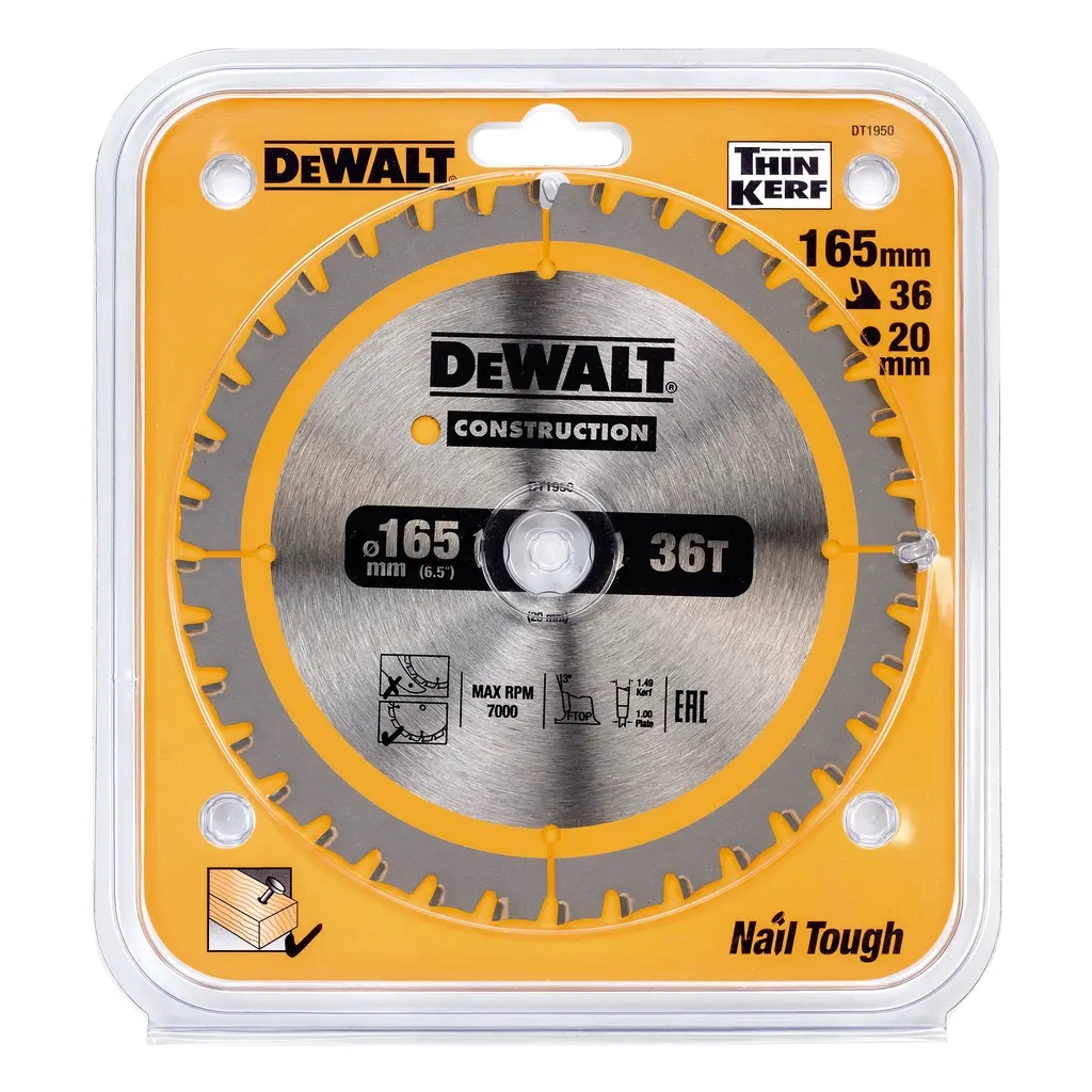 Диск пильний DeWALT CONSTRUCTION 165 х 20 мм, 36 z (ATB), 20 градусів (DT1950) - зображення 2