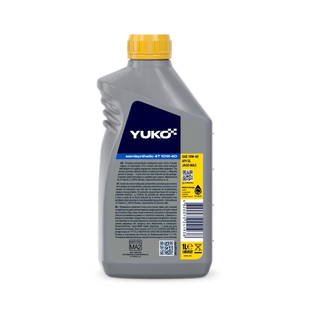 Моторна олива Yuko SEMISYNTHETIC 4T 10W-40 1л (4820070241938) - зображення 2