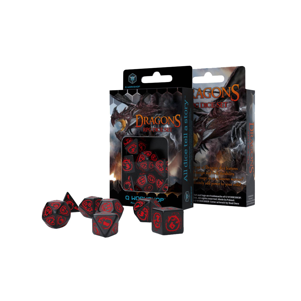 Набір кубиків для настільних ігор Q-Workshop Dragons Black red Dice Set (7 шт) (SDRA06) - изображение 2