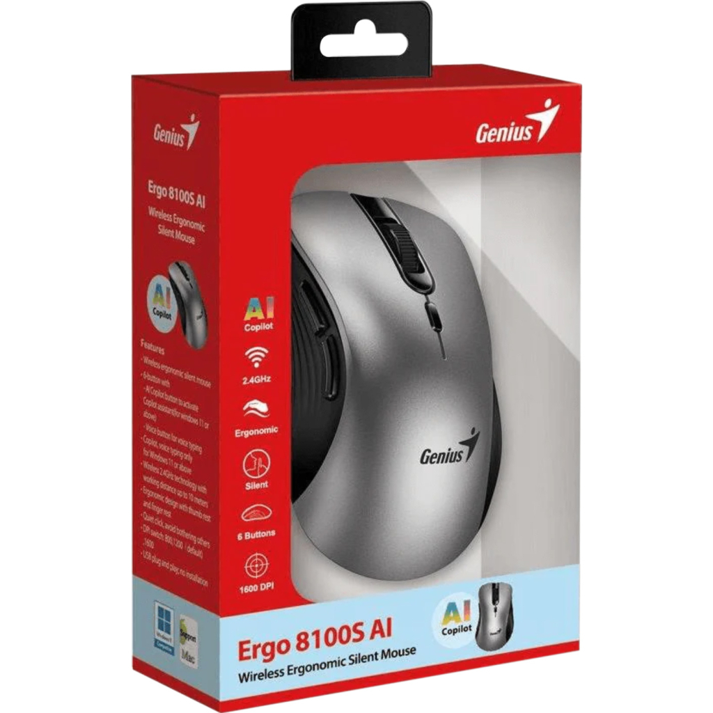 Мишка Genius Ergo 8100S AI Silent Wireless Grey (31030040404) - зображення 6