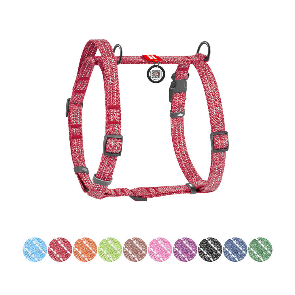 Шлея для собак WAUDOG Н-подібна Re-cotton з QR паспортом, світловідбивна M червона (25923) - зображення 1