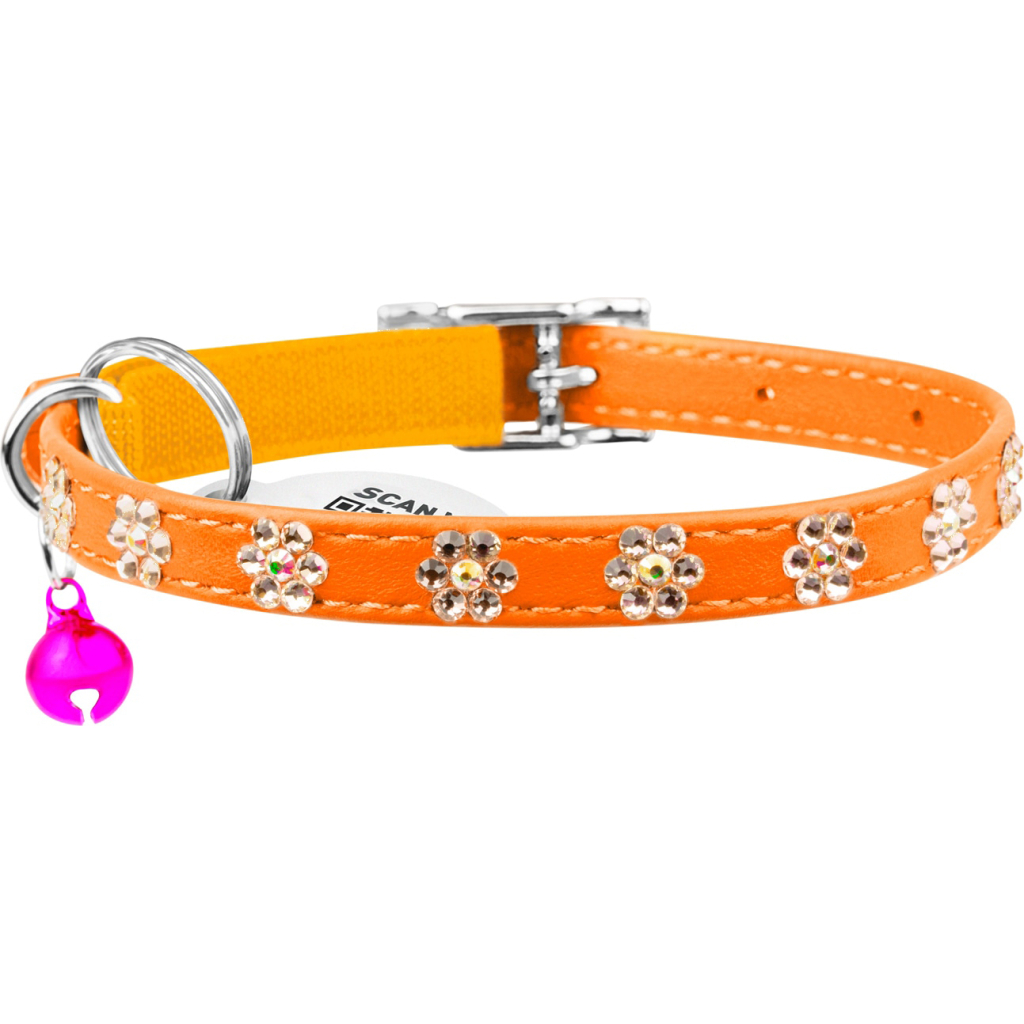Нашийник для тварин WAUDOG GLAMOUR "Квіточка" з резинкою і стразами для кішок (помаранчевий) (32554) - зображення 2