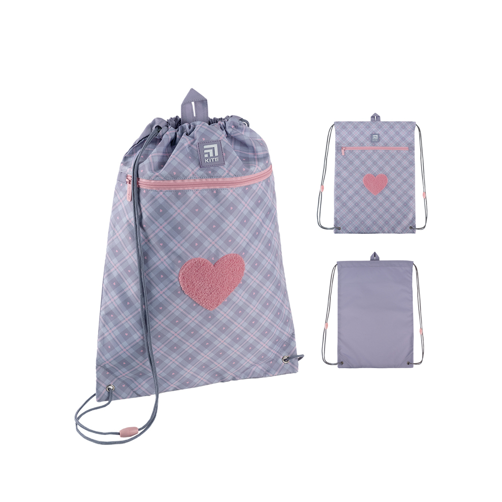 Сумка для взуття Kite Fluffy Heart Сіра (K24-601M-23) - зображення 1