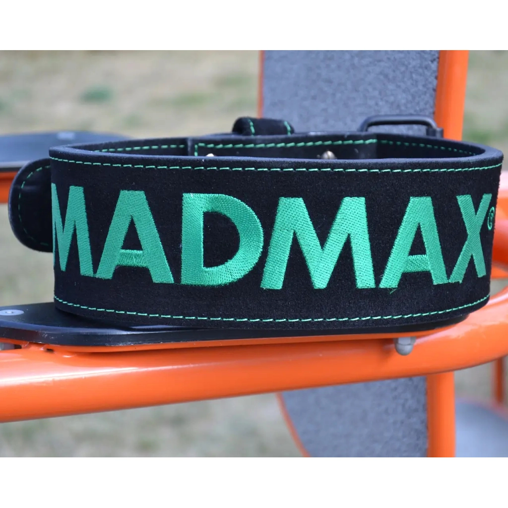 Атлетичний пояс MadMax MFB-301 Suede Single Prong шкіряний Black/Green L (MFB-301_L) - зображення 9