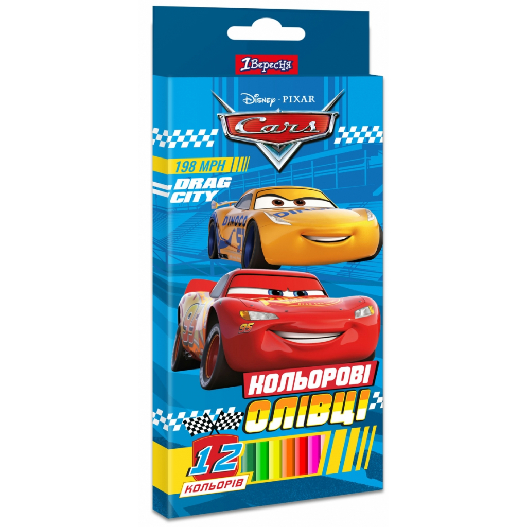 Олівці кольорові 1 вересня Cars пласт. корп. 12 кольорів (290617) - зображення 1