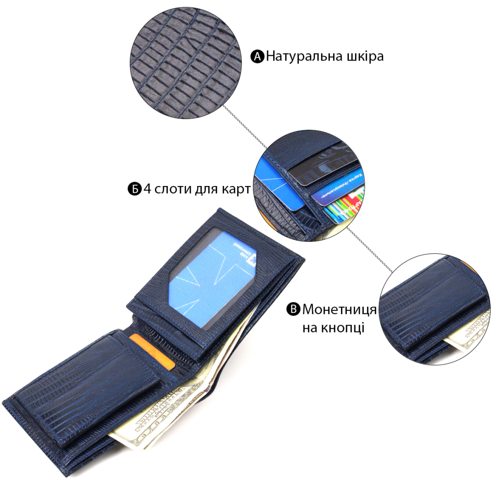 Гаманець Canpellini Без застібки з натуральної шкіри Синій (21760) - зображення 4