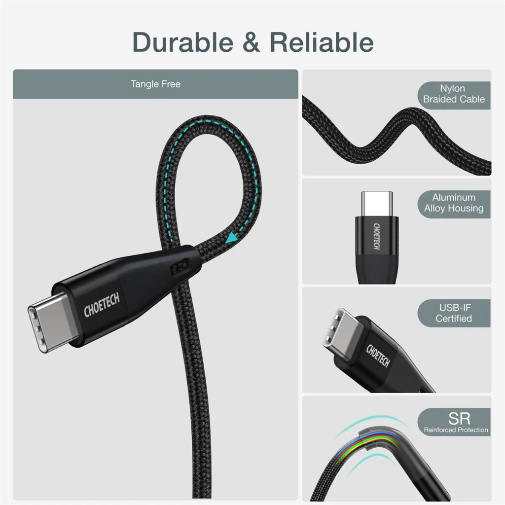 Дата кабель USB-C to USB-C 1.2m USB4.Gen 3 40 Gbps 240W Choetech (XCC-1040) - зображення 7