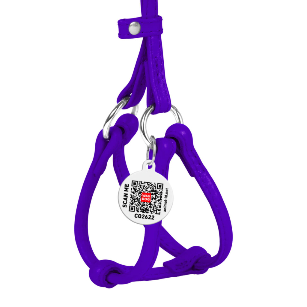 Шлея для собак WAUDOG Glamour з повідцем кругла Д 6 мм А 26-46 см В 30-50 см фіолетова (34019) - зображення 2