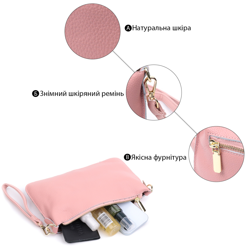 Сумка Vintage Жіноча з двома ременями з натуральної шкіри Рожева (22644) - зображення 4