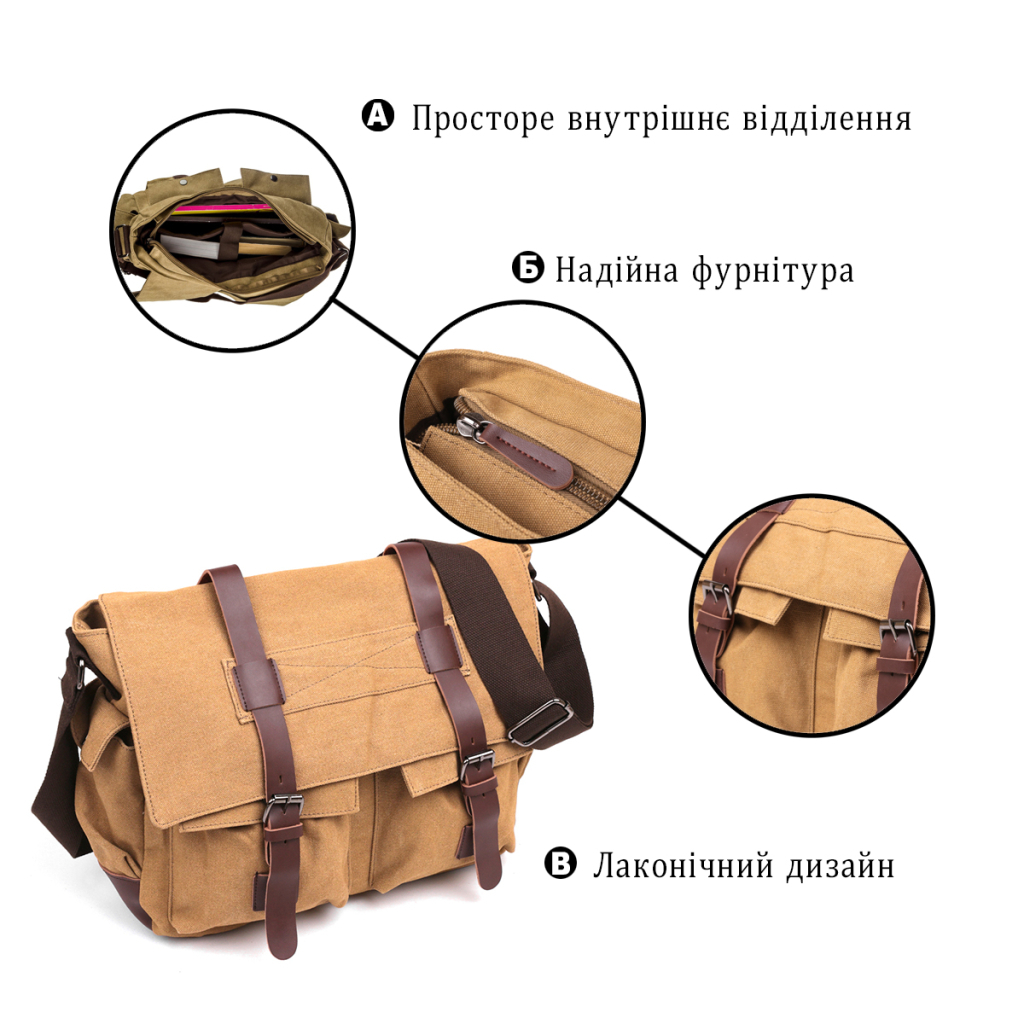 Сумка Vintage На плече текстильна Пісочна (20149) - зображення 4