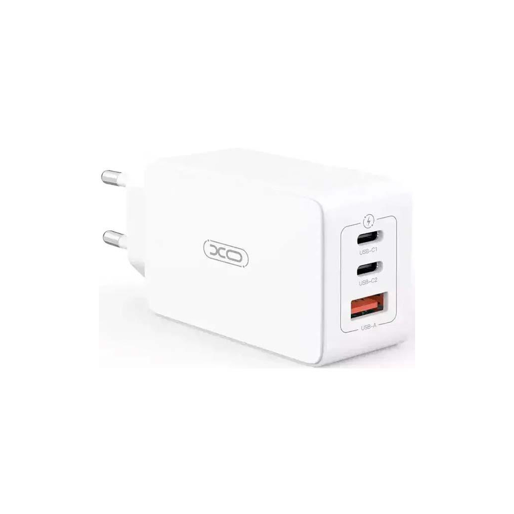 Зарядний пристрій XO CE13 PD65W GaN (2Type-C/1USB) White (XO-CE13-WH) - зображення 1