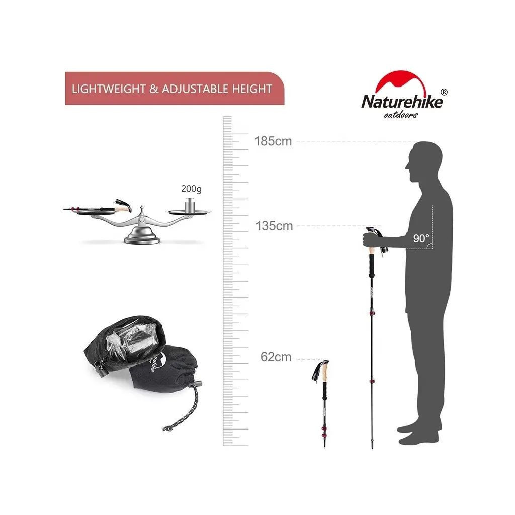 Трекінгові палиці Naturehike NH20DS003 135 см чорний/червоний 2 шт (6927595746233) - зображення 4