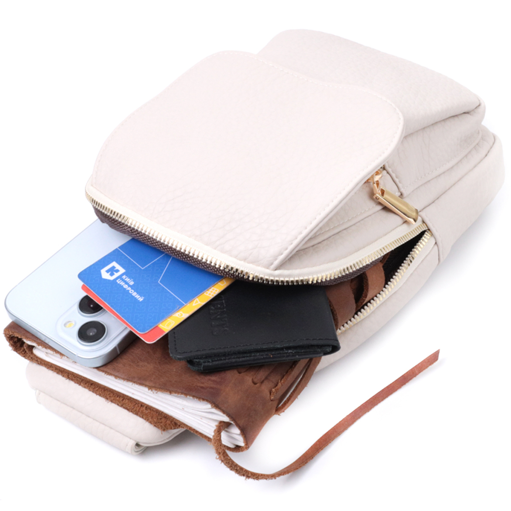 Сумка Vintage Жіноча з однією лямкою через плече з крупнозернистої екошкіри Молочна (22761) - зображення 9