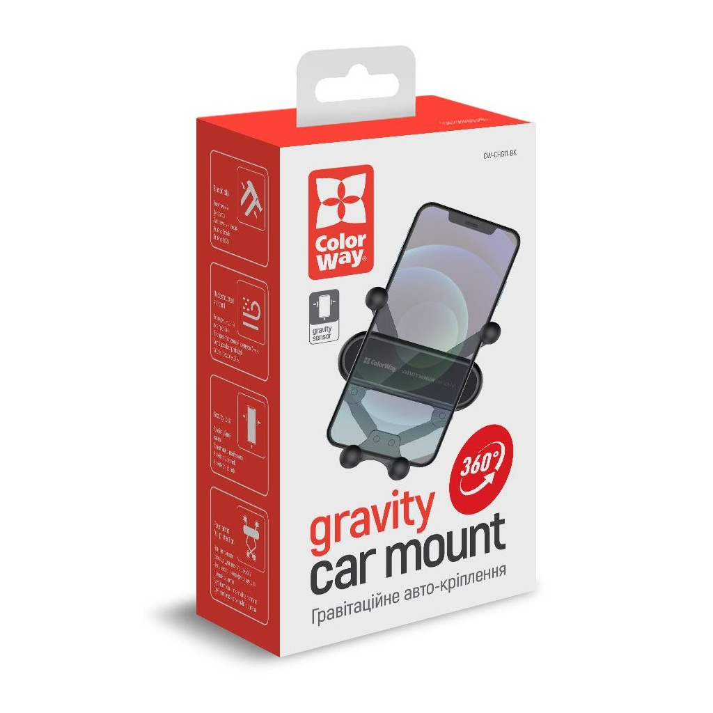 Універсальний автотримач ColorWay Gravity Sensor Holder Black (CW-CHG11-BK) - изображение 11