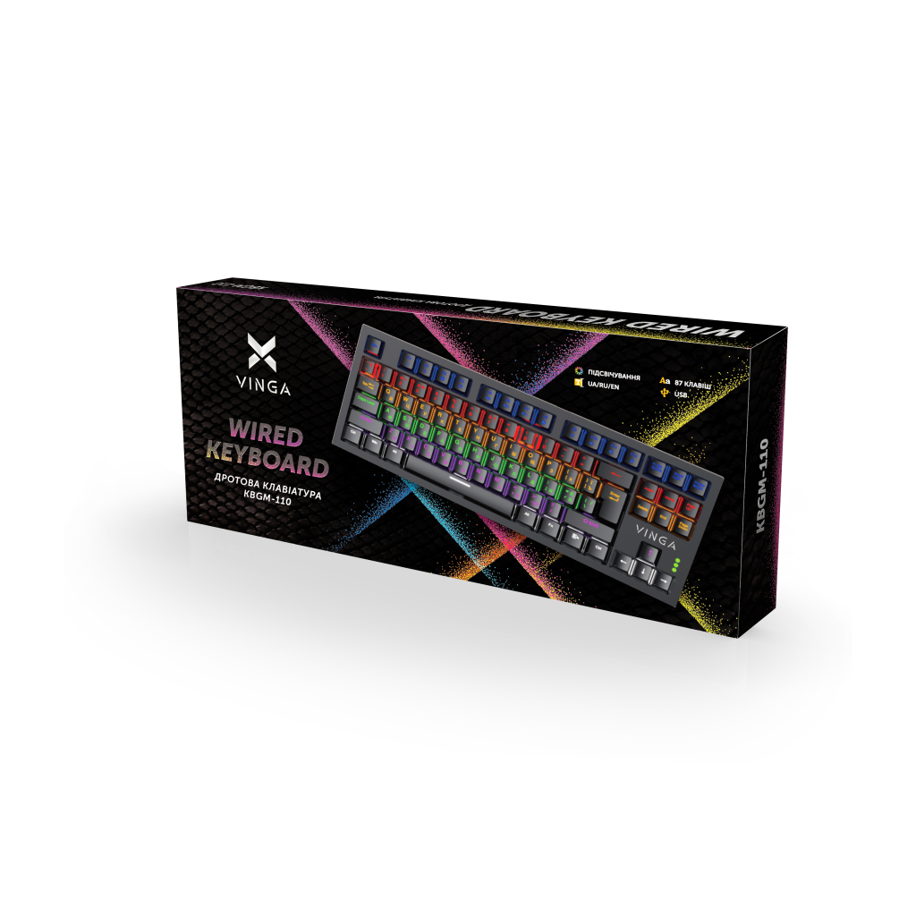 Клавіатура Vinga KBGM-110 87 key LED Blue Switch USB Black (KBGM-110 Black) - зображення 4
