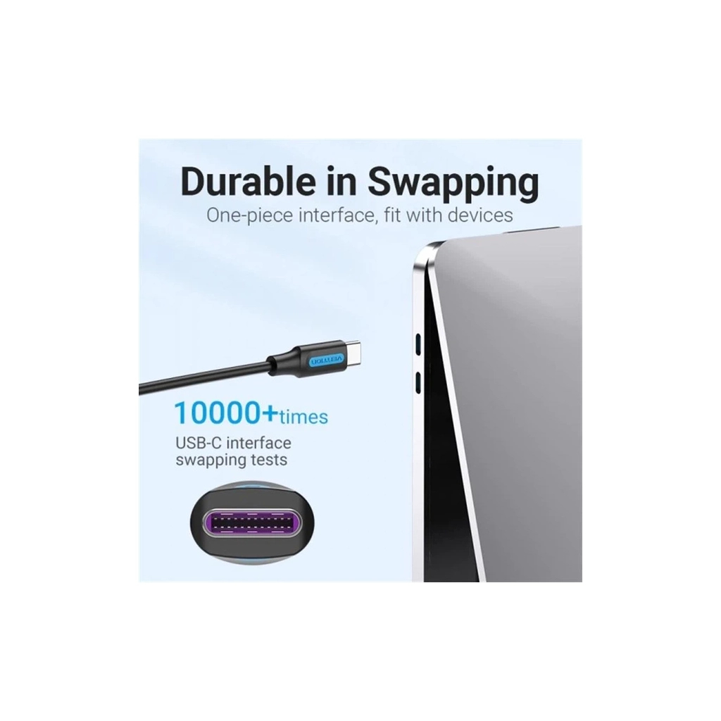 Дата кабель USB 2.0 C Male to C Male 5A Cable 1.5M Black PVC Type VENTION (COTBG) - зображення 7