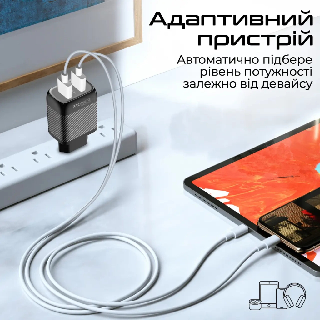 Зарядний пристрій Promate biplug-qc3.eu-bk - зображення 5