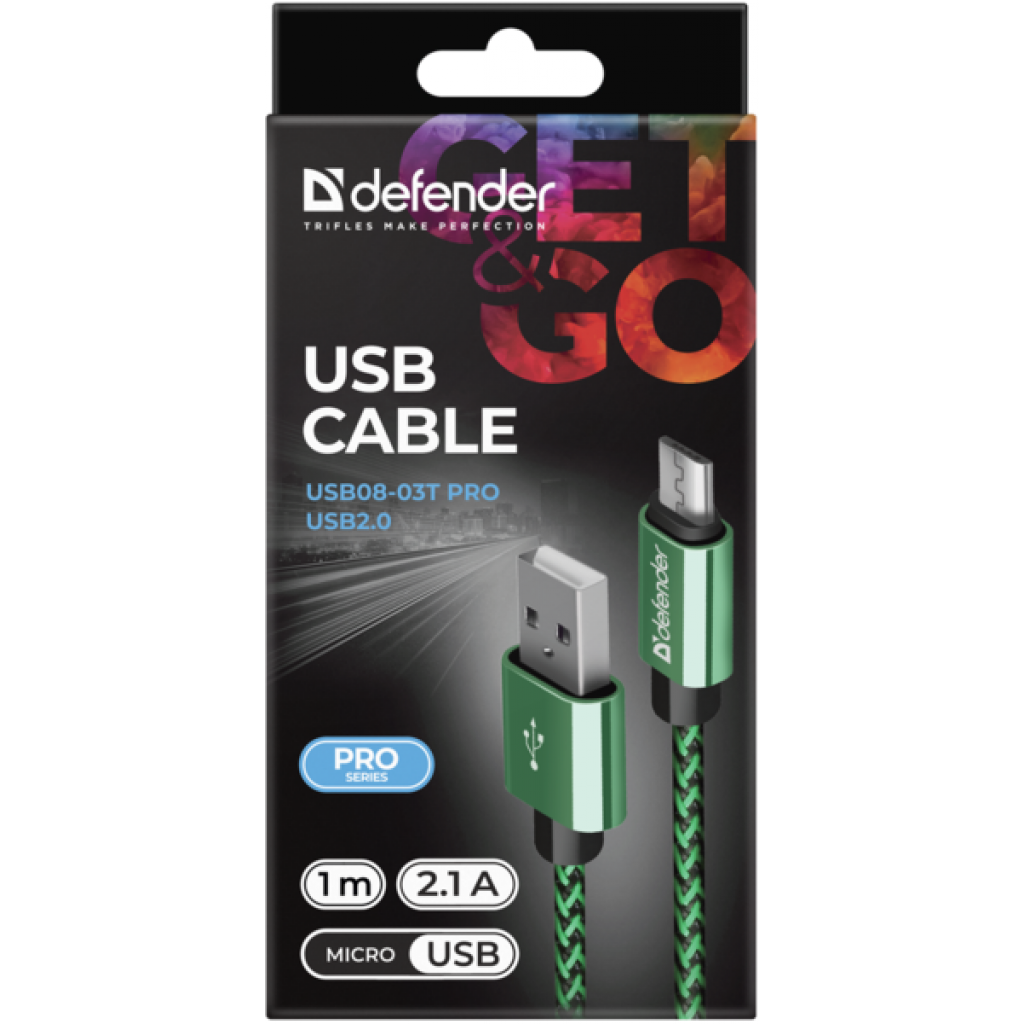 Дата кабель USB 2.0 AM to Micro 5P 1.0m USB08-03T green Defender (87804) - зображення 4