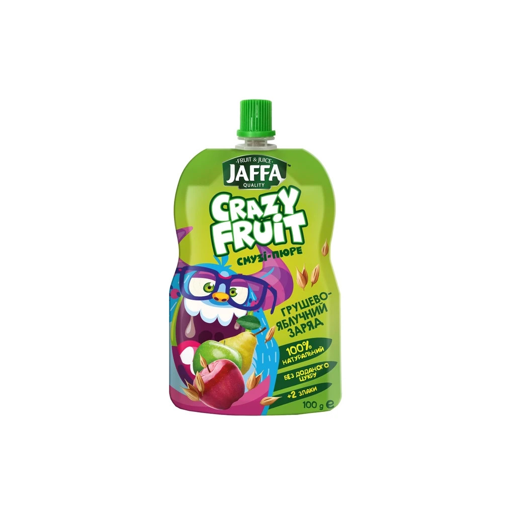 Дитяче пюре Jaffa Crazy Fruit Фруктовий десерт з груш і яблук перетертих зі злаками 100 г (4820192261999) - зображення 1