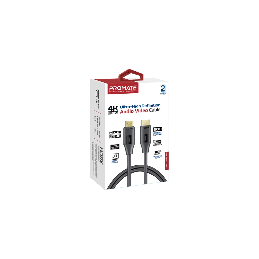 Кабель мультимедійний HDMI to HDMI v.2.0 prolink4k60-500 Promate (prolink4k60-500) - изображение 2