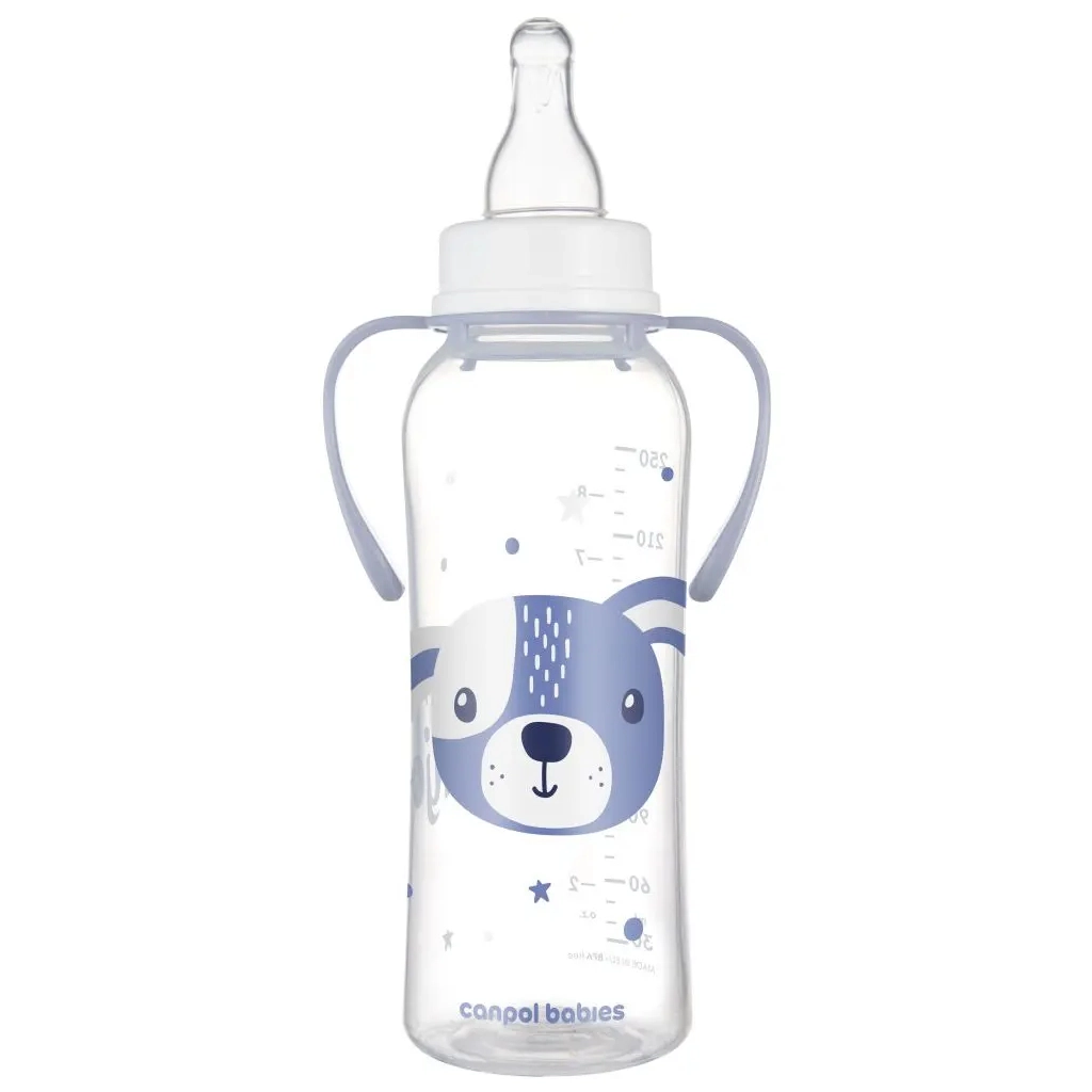 Пляшечка для годування Canpol babies CUTE ANIMALS стандартна з ручками 250 мл синя (11/845_blu) - зображення 2