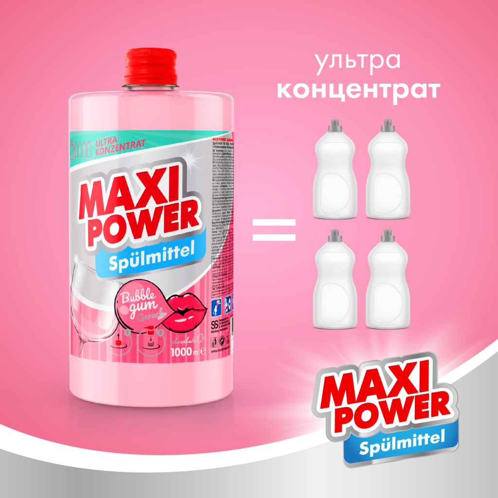 Засіб для ручного миття посуду Maxi Power Бабл Гам запаска 1000 мл (4823098411970) - зображення 3