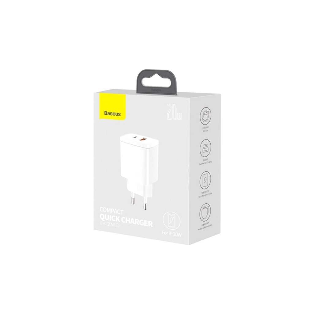 Зарядний пристрій Baseus Compact Quick Charger U+C 20W EU White (CCXJ-B02) - зображення 3