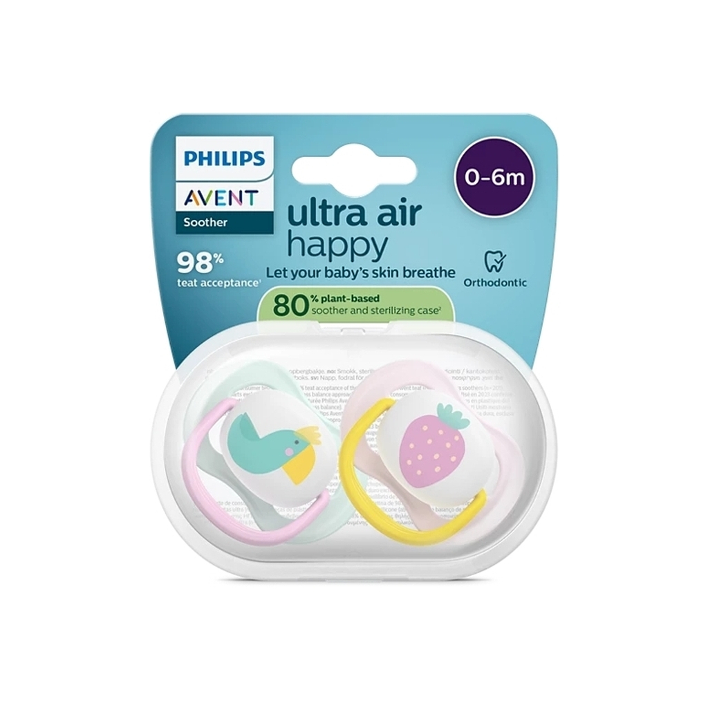 Пустушка Philips AVENT Ultra Air 0-6 місяців 2 шт жовто-рожева (SCF080/24) - изображение 2