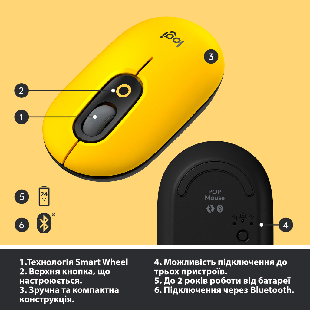 Мишка Logitech POP Mouse Bluetooth Blast Yellow (910-006546) - зображення 6
