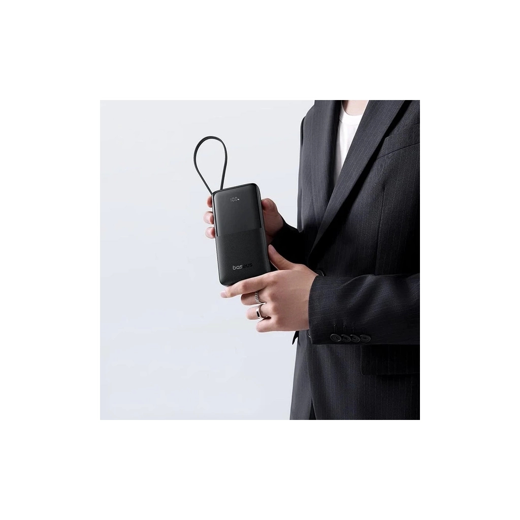 Батарея універсальна Baseus Bipow 2 Digital Display 20000mAh 20W with Built-in USB-C Cable Black (P10077101113-01) - зображення 8
