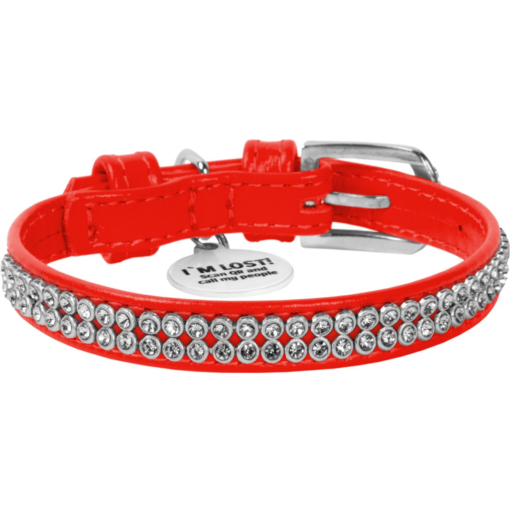 Нашийник для тварин WAUDOG Glamour з QR-паспортом "Стрази" XS Ш 9 мм червоний (33063) - зображення 2