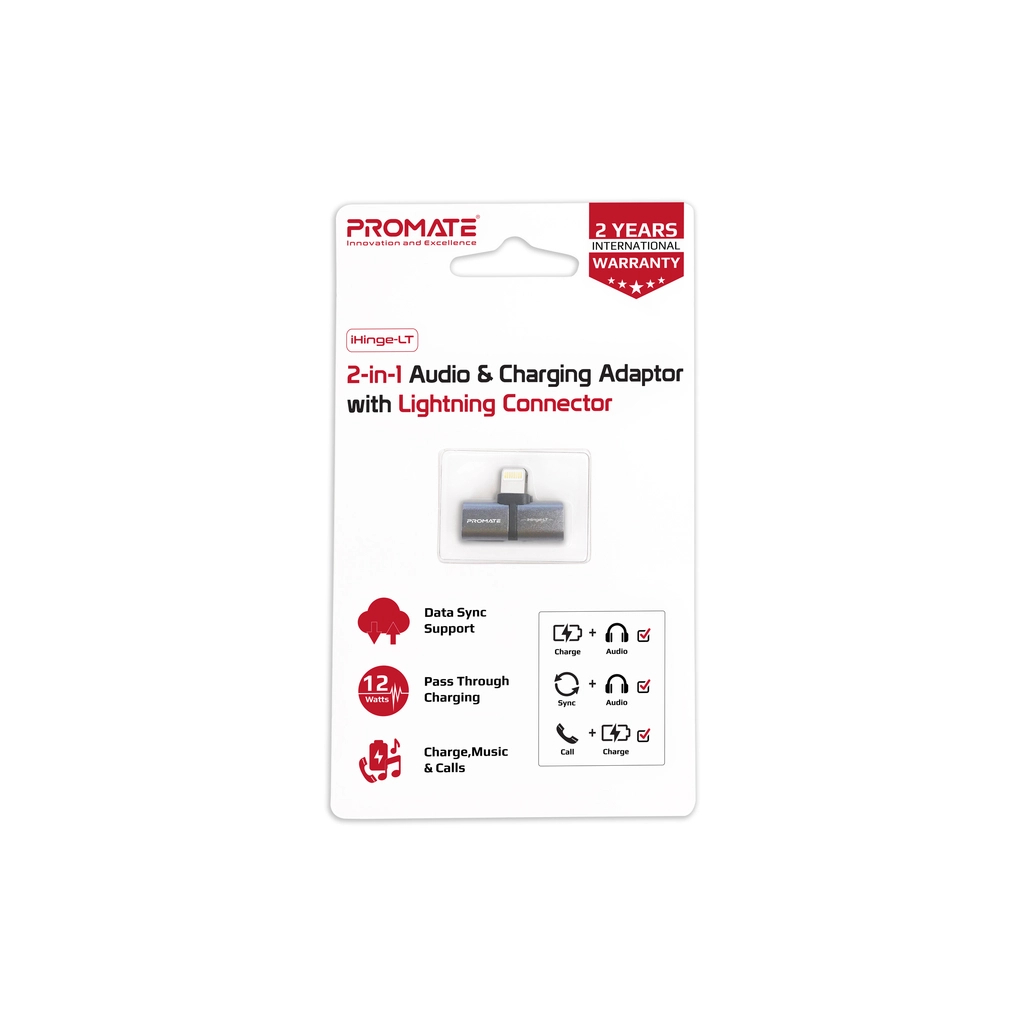 Перехідник Lightning M to 2xLightning F Audiо + Charge Promate (ihinge-lt.grey) - изображение 6