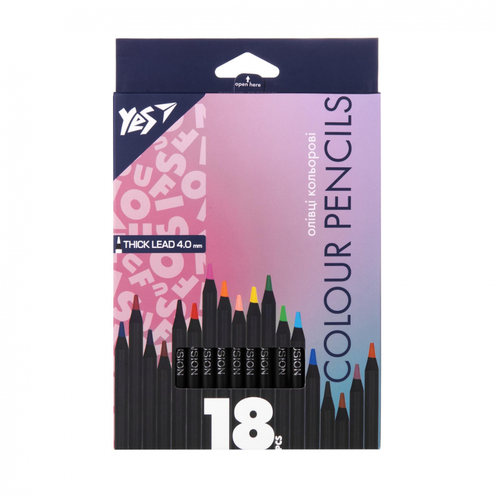 Олівці кольорові Yes Fusion, чорне дерево 18 кольорів (290767) - изображение 1