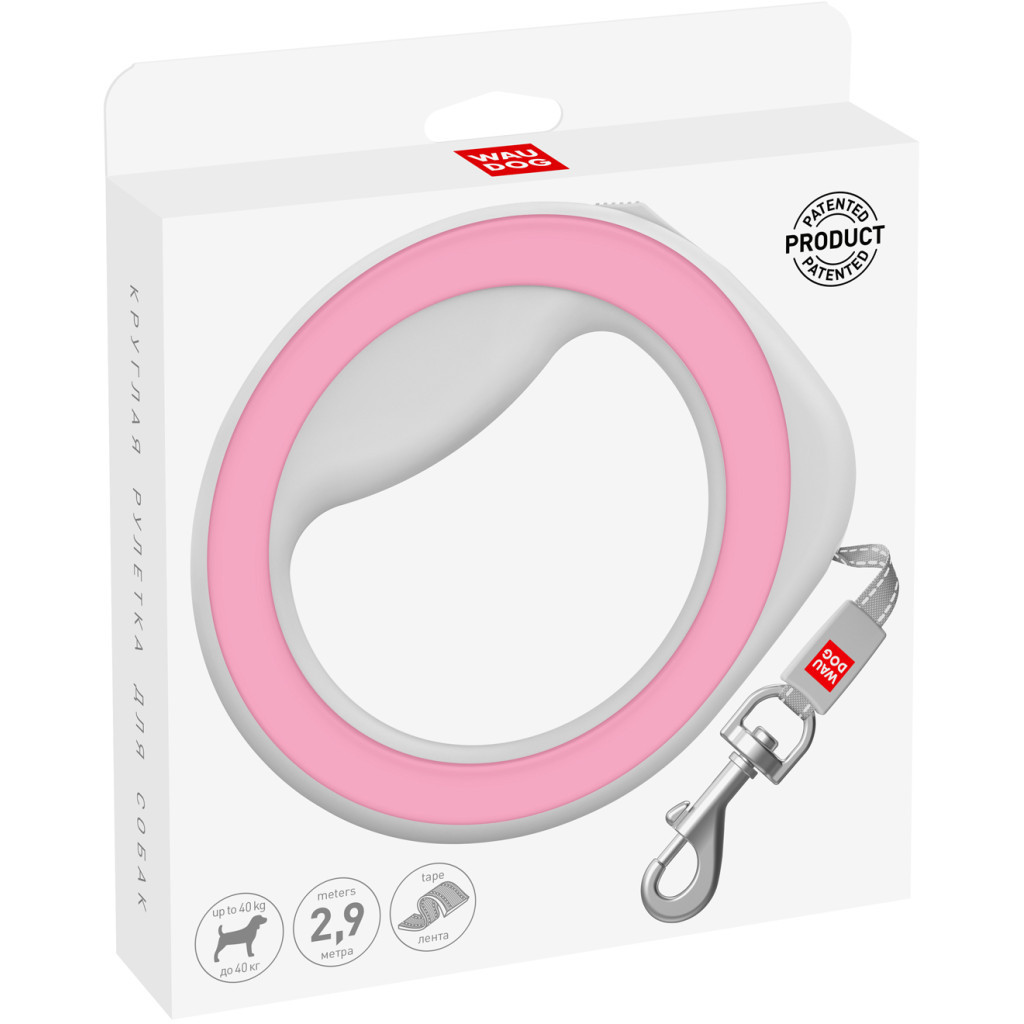 Повідець для собак WAUDOG R-leash світловідбиваюча стрічка XS-M до 40 кг 2.9 м рожевий (81277) - изображение 2