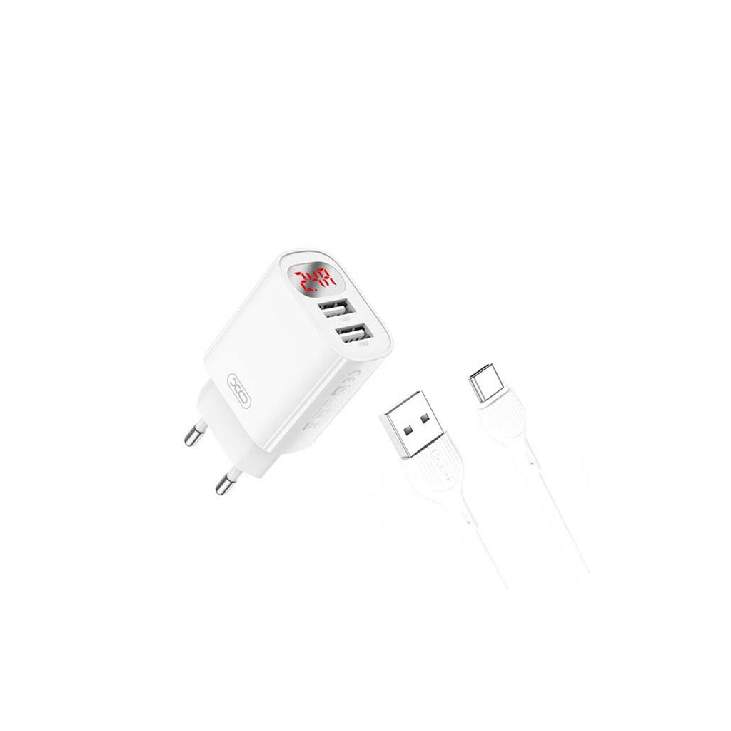 Зарядний пристрій XO L95 (2USB/2.4A) + USB - Type-C White (XO-L95-T) - зображення 1
