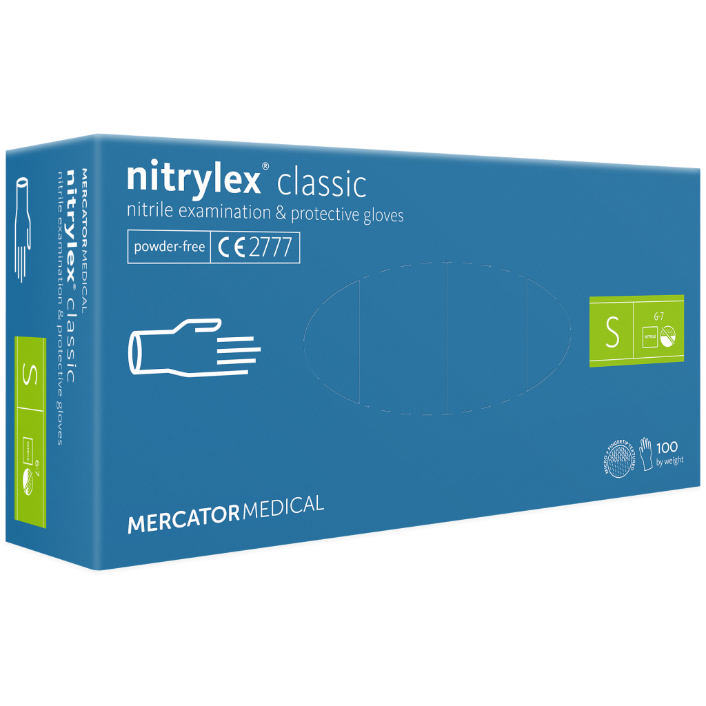 Медичні рукавички Mercator Medical Nitrylex Classic Нітрилові Неопудрені діагностичні Розмір S Сині 100 шт. (3.1009) (5906615102298) - изображение 1