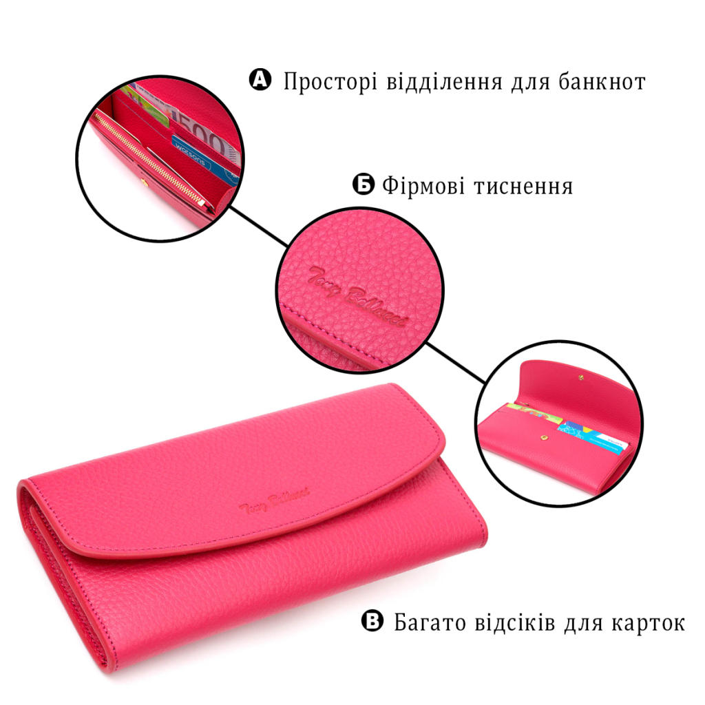 Гаманець Tony Bellucci З натуральної шкіри Фуксія (21979) - зображення 4
