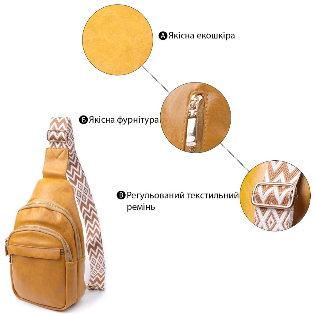 Сумка Vintage З гладкої екошкіри Жовта (22769) - зображення 4