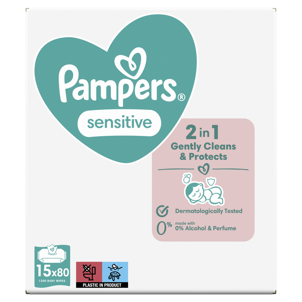 Дитячі вологі серветки Pampers Sensitive 15 x 80 шт. (8001841063188) - зображення 2