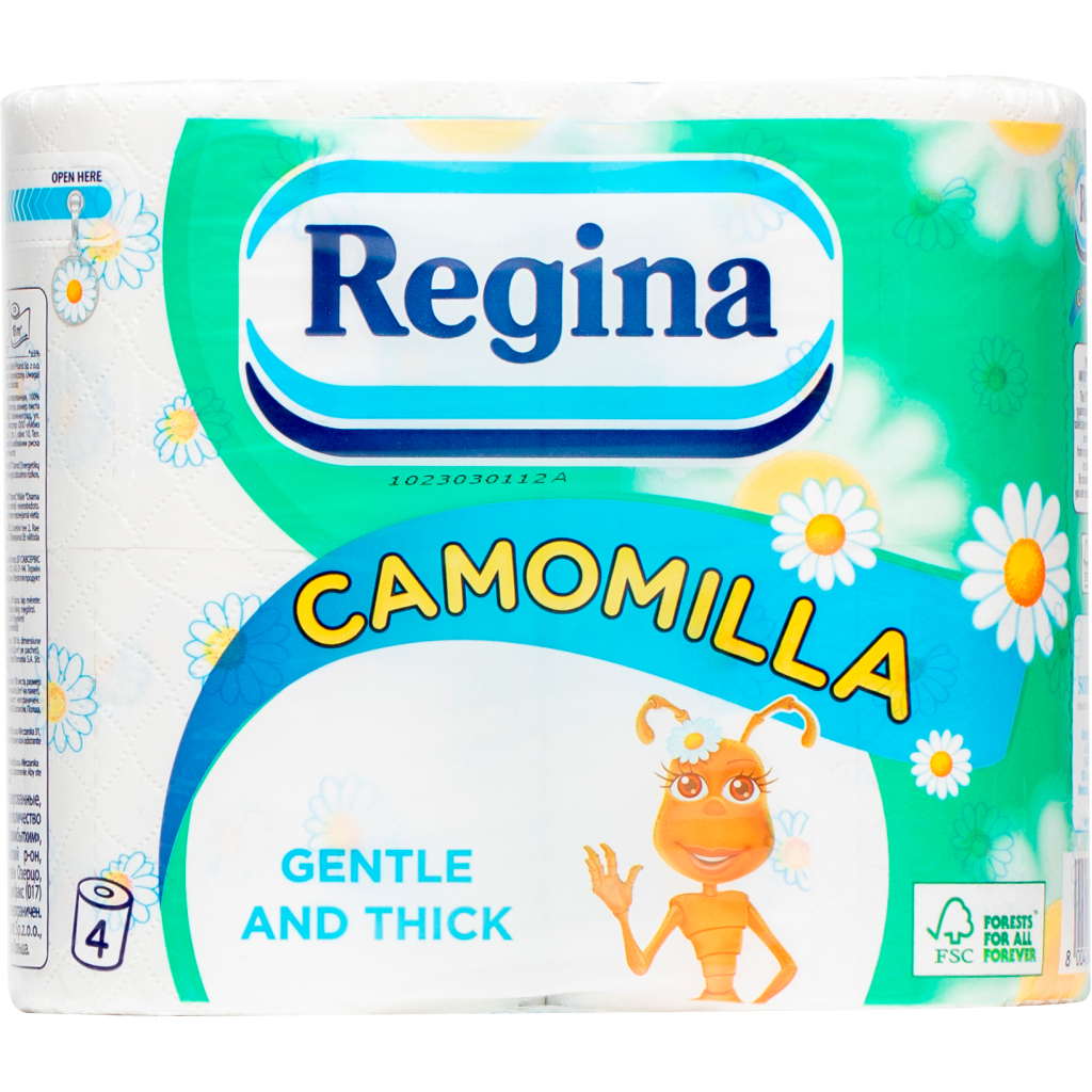 Туалетний папір Regina Camomile FSC Ромашка 18 м 150 відривів 3 шари 4 рулони (8004260438513) - зображення 1
