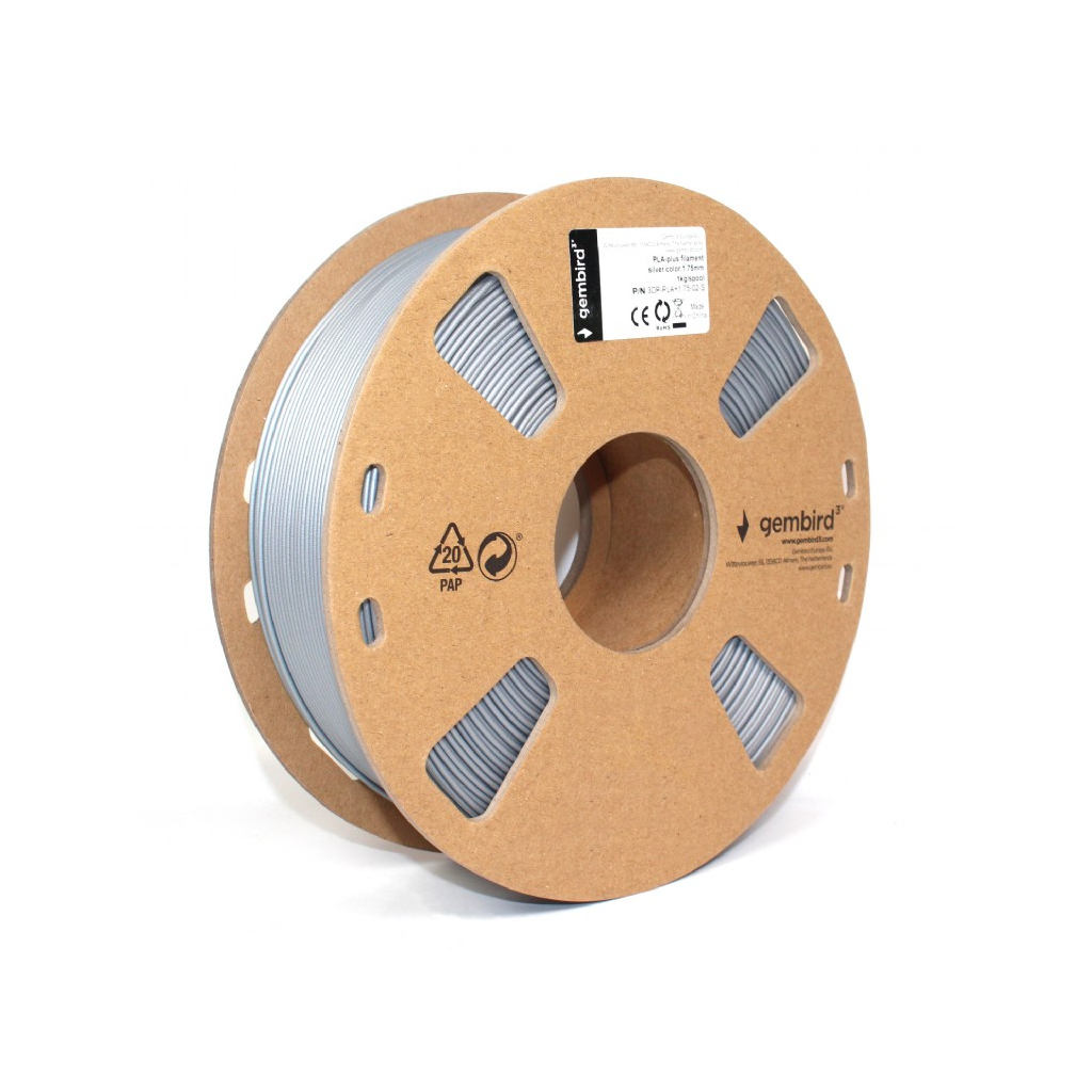 Пластик для 3D-принтера Gembird PLA+, 1.75 мм, 1 kg, silver (3DP-PLA+1.75-02-S) - зображення 2