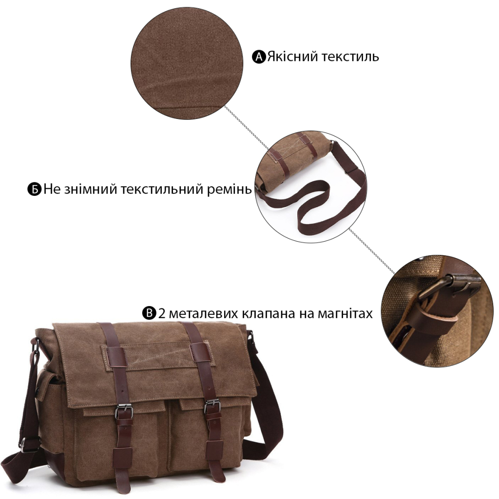 Сумка Vintage На плече текстильна Коричнева (20150) - зображення 4