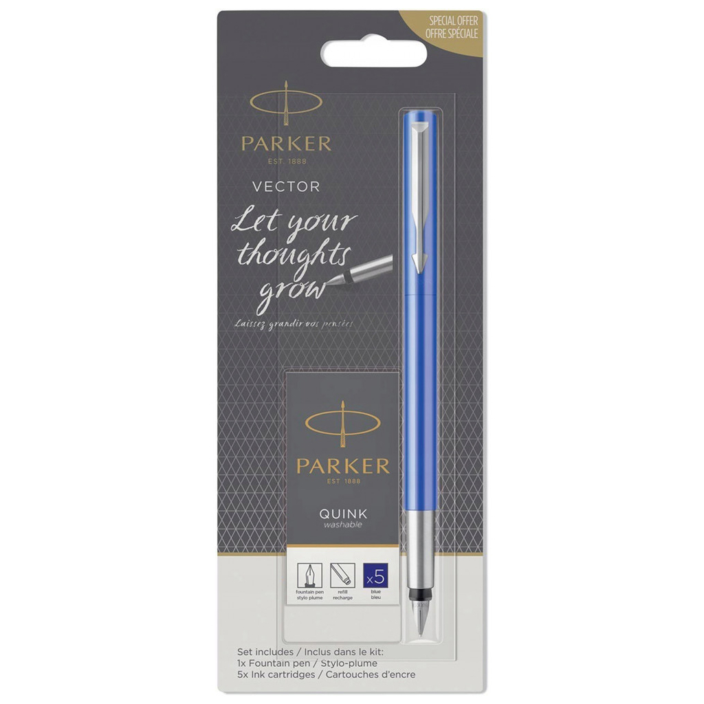 Ручка пір'яна Parker VECTOR 17 Blue FP M Картриджі Parker Quink /5шт. син. змивані блістер (05 716b) - зображення 3